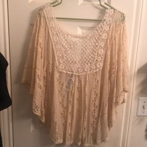 Lace and crochet top. Cream color